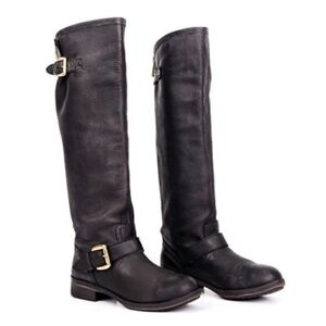 Steve Madden Purple Black Leather Knee-High Buckle Boots